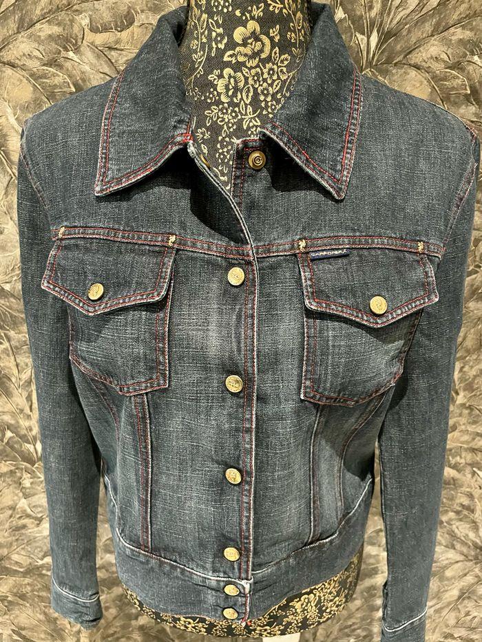 Veste blue jean originale boutons dorés et fils rouges M - photo numéro 5