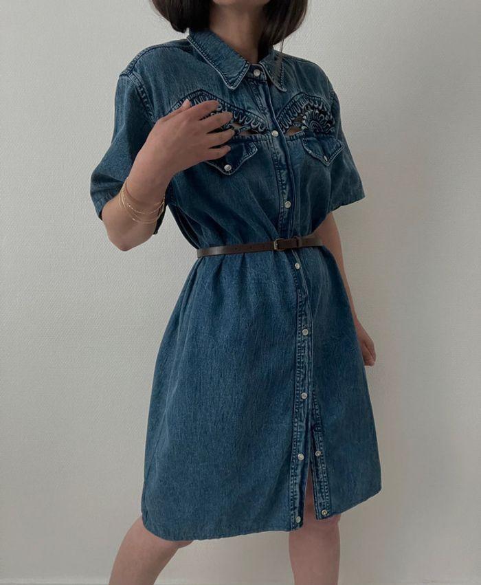 Robe chemise denim ajouré - photo numéro 3