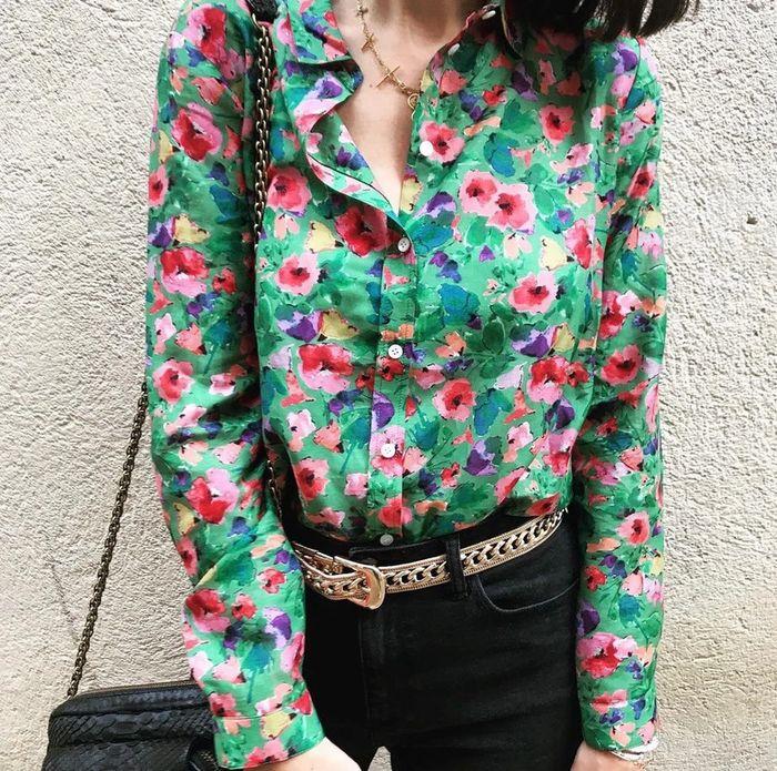 Chemise taille 36 légère verte à imprimé floral - photo numéro 3