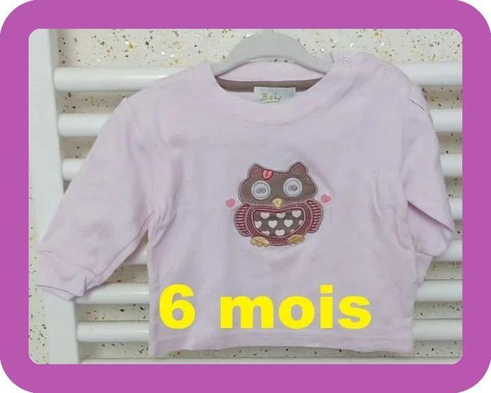 Tee shirt manche longue rose motif chouette Veti Taille 6 mois - photo numéro 1