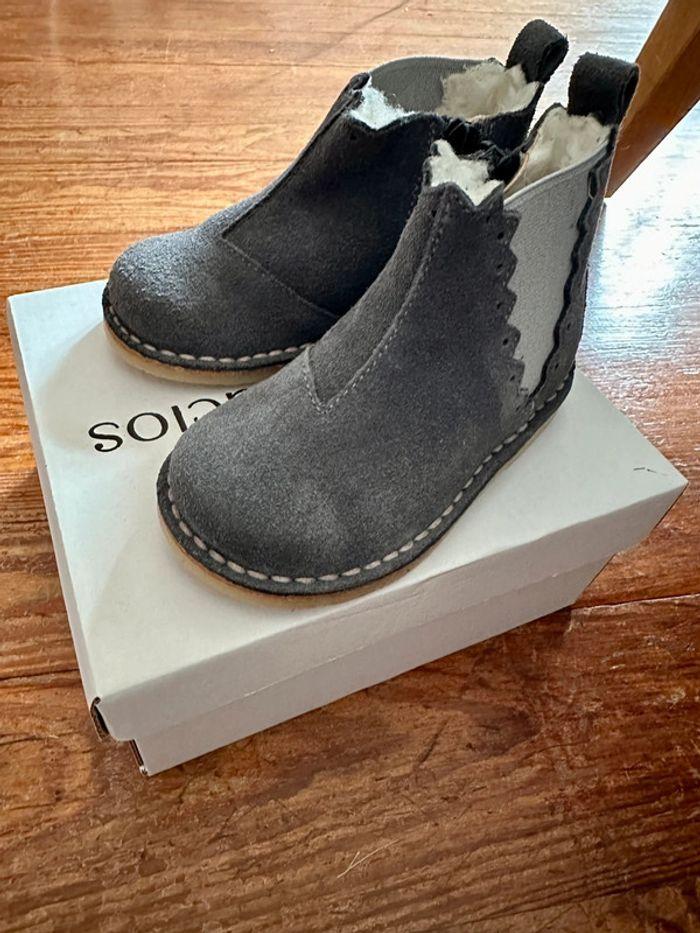 NEUF Lola Palacios Bottines cuir daim chaussures fourrees hiver bébé fille 21 gris clair - photo numéro 1