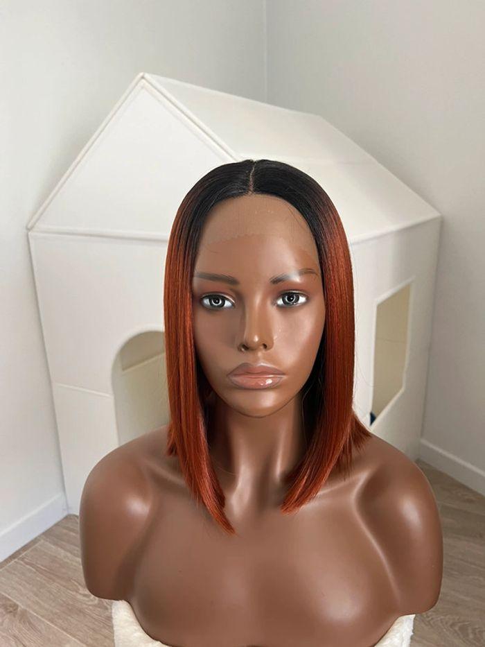 Perruque bob lace front 2 tons rousse noire - photo numéro 1