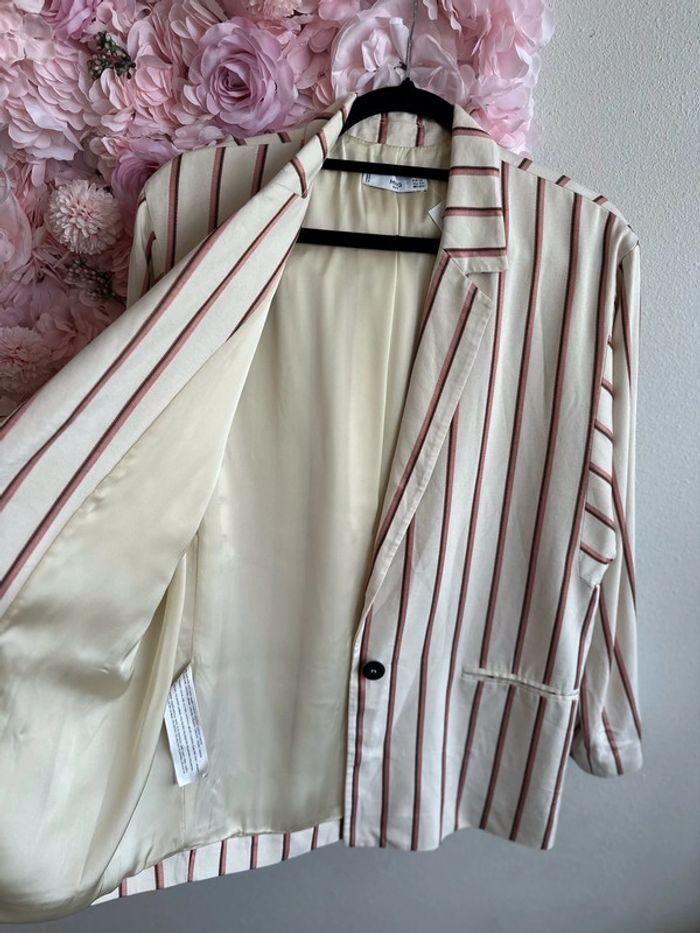 Blazer Mango crème à fines rayures taille XS oversize - photo numéro 4