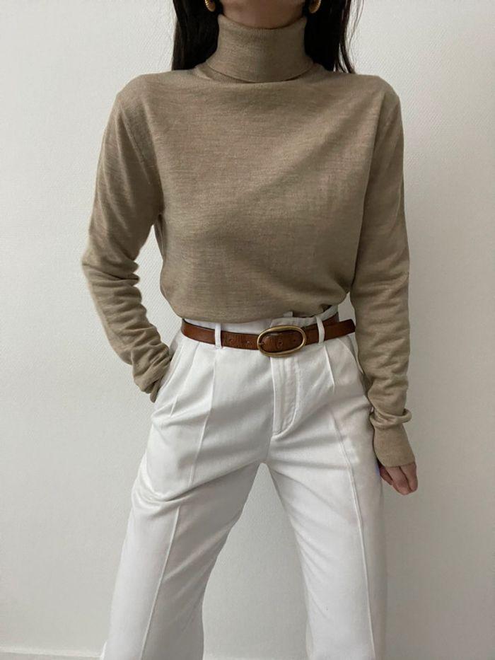 Pull col roulé ajusté beige - photo numéro 3