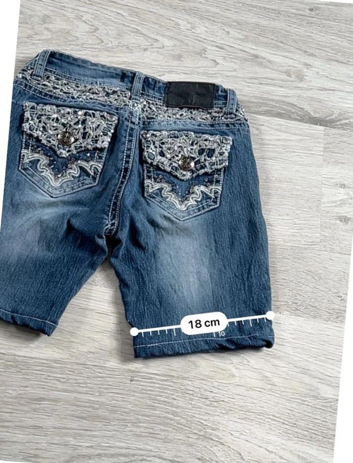 🩳 Short vintage brodé en jean  Bleu Taille XXS 🩳 - photo numéro 6