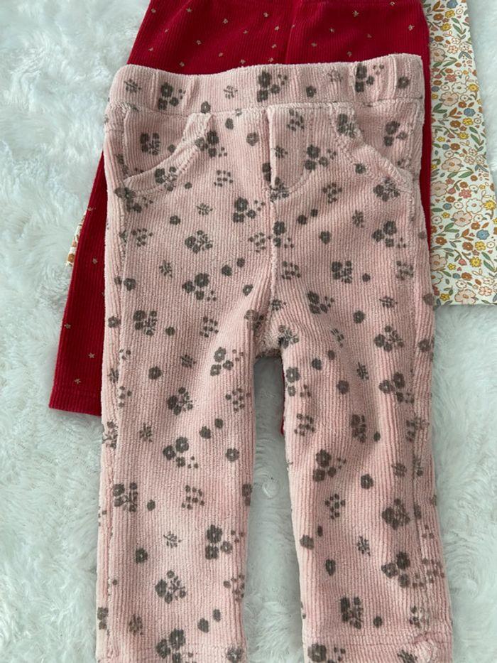 lot de 6 Leggins pantalon fille rose rouge marine 3 mois fleurs etoiles tbe - photo numéro 5