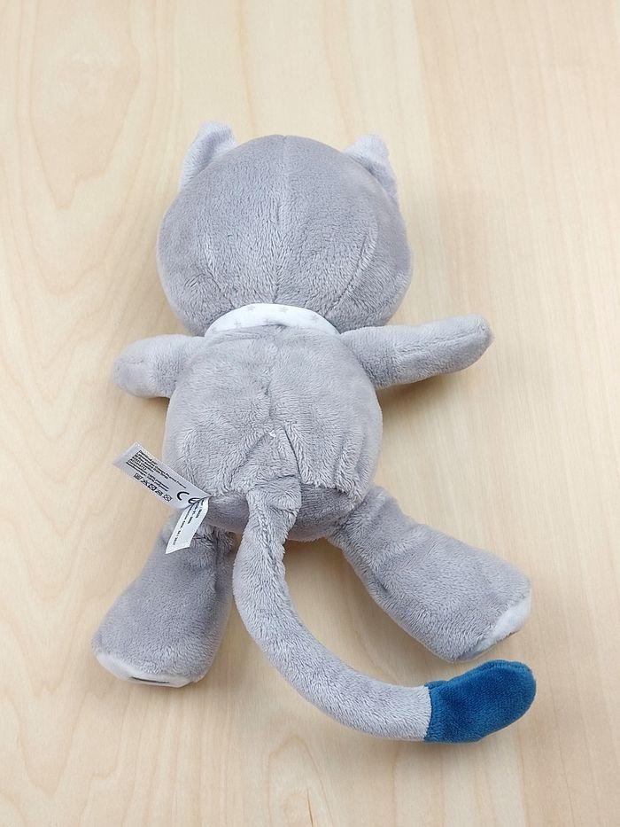 Doudou peluche chat BEBISOL Arthur et Lola gris bleu écharpe étoile TTBE - photo numéro 4