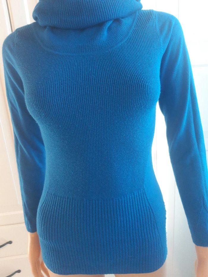 Pull bleu azur chaud col montant  yuka taille 1 soit S 36 - photo numéro 14