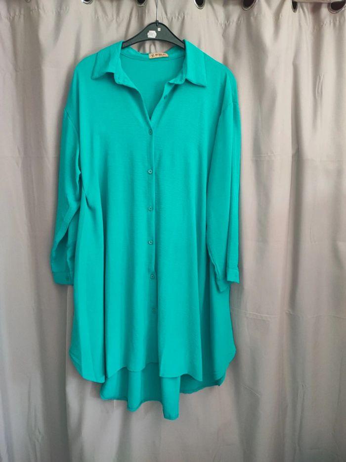 Robe chemise en turquoise grandes tailles - photo numéro 1