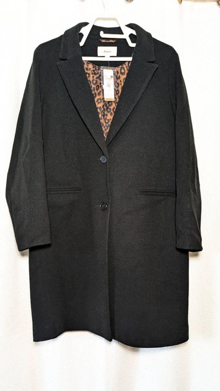 Manteau long coupe droite taille 40 noir intérieur motif léopard - photo numéro 3