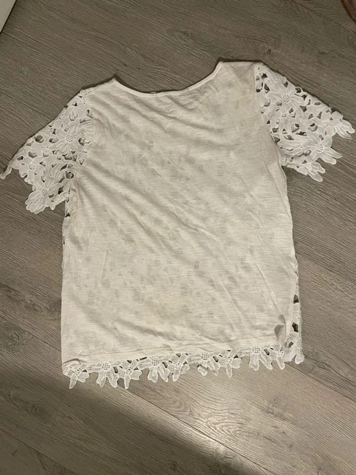 T-shirt blanc à manches courtes crochet dentelle devant transparent naf naf taille S - photo numéro 4