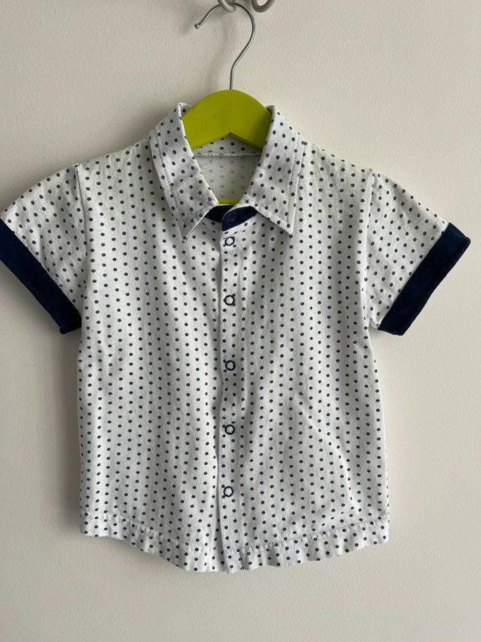 Ensemble garçon taille 1-2 ans en coton, chemisette à pois et short bleu marine - photo numéro 2