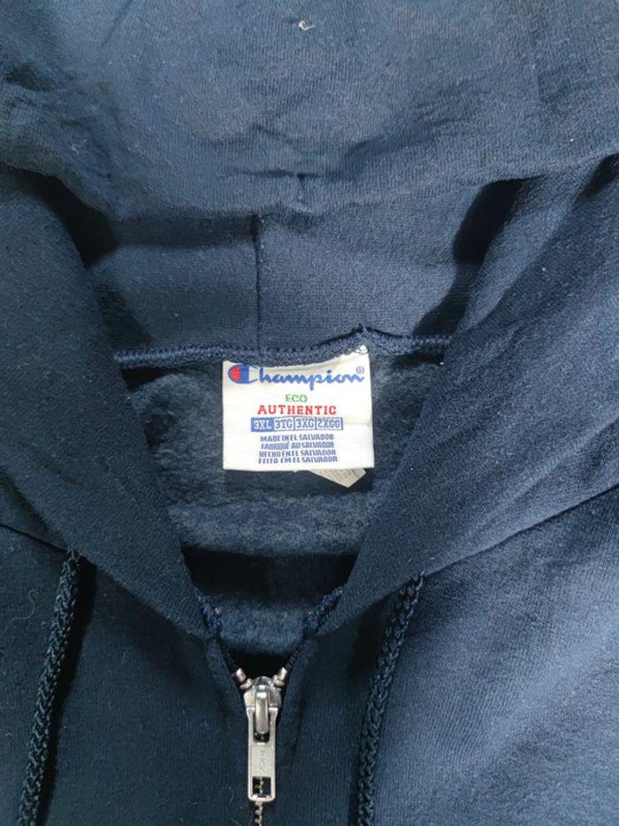 Veste à Capuche Full Zip Champion Bleu Marine Logo Brodé Blanc Taille 3XL Homme - photo numéro 4