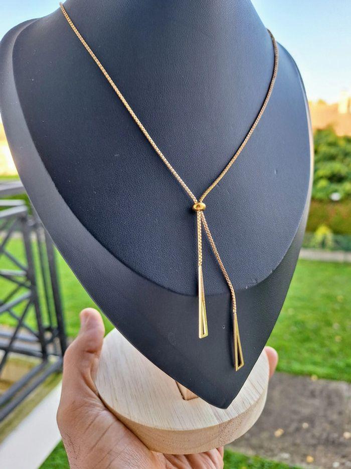 Collier en acier inoxydable avec doubles triangles dorés - photo numéro 4