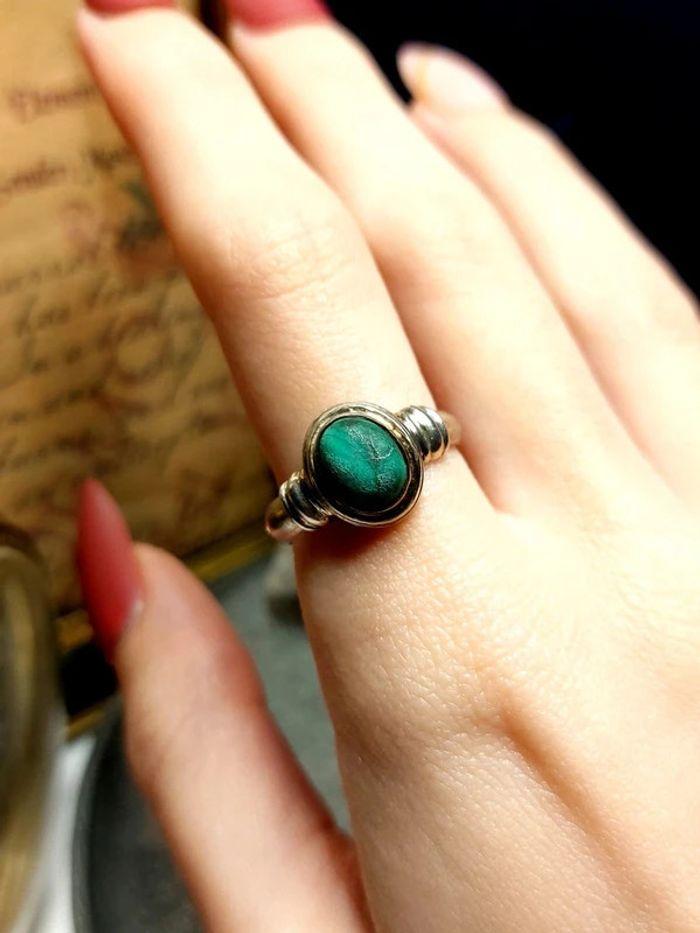 Magnifique bague ancienne taille 50 argent et malachite - photo numéro 11