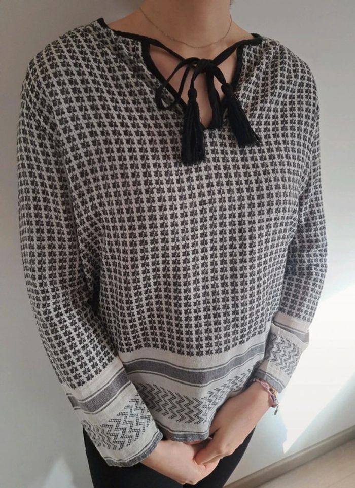 Blouse manches longues motifs blanc/gris cordon Pimkie - photo numéro 3