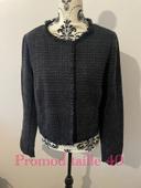 Veste blazer bleu marine motifs petits carreaux bleu et beige promod taille 40