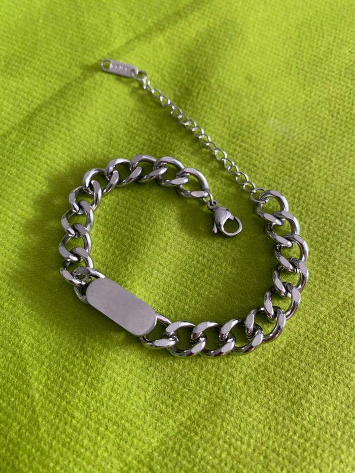 Beau bracelet mixte à boucle lisse et gros maillons en acier inoxydable argenté - photo numéro 2