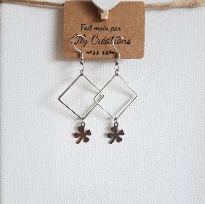 Boucles d'oreilles argentées, trèfles à 4 feuilles LC88 - photo numéro 1