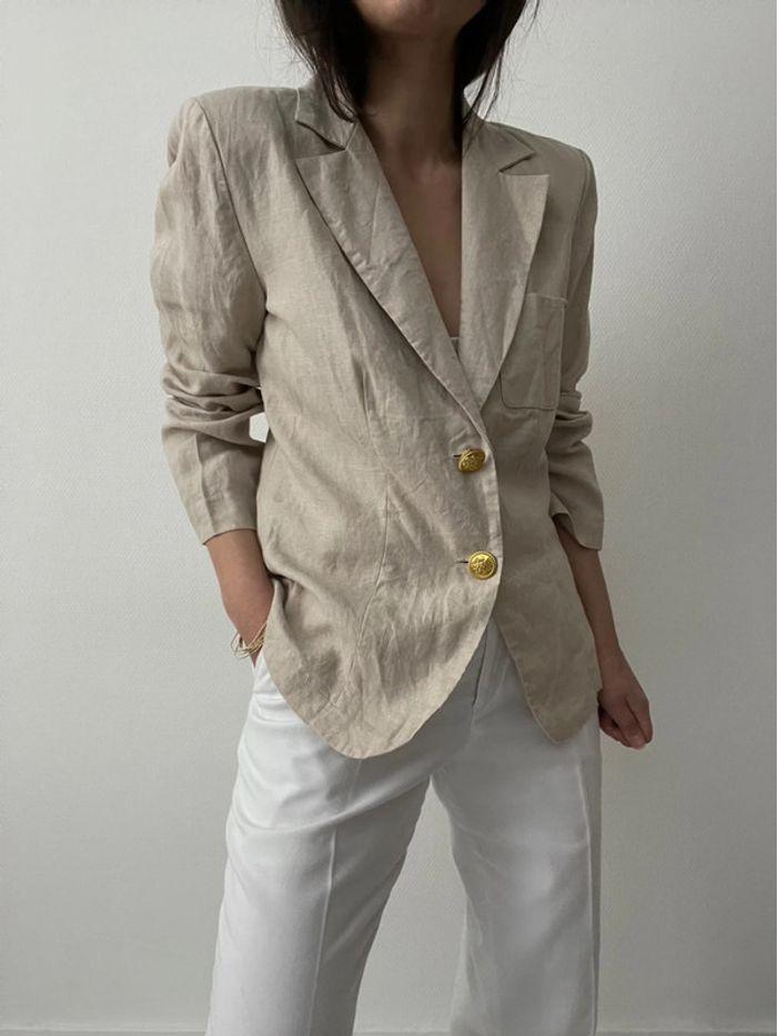 Blazer rétro beige 100% lin - photo numéro 1