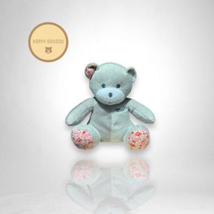 Doudou Peluche Ours Gris fleurs Musti mustela A499 - photo numéro 1