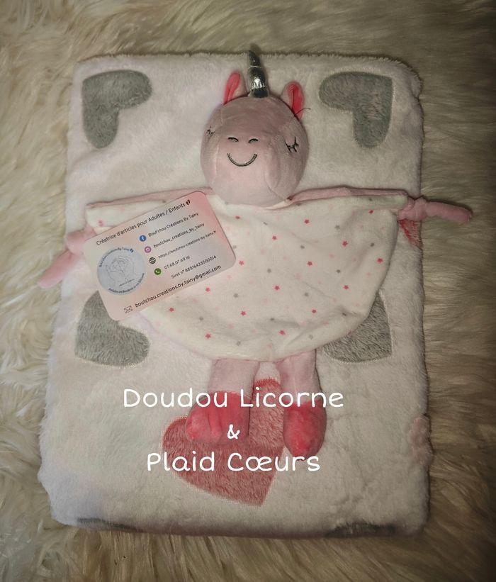 Coffret Doudou Licorne + Plaid Cœurs - photo numéro 1