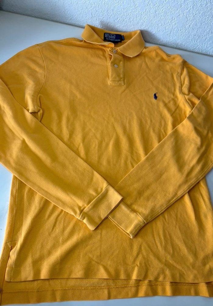 Polo manche longue Ralph Lauren jaune asymétrique taille M - photo numéro 6