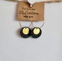 Boucles d'oreilles créoles dorées hypoallergéniques et cuir noir LC404