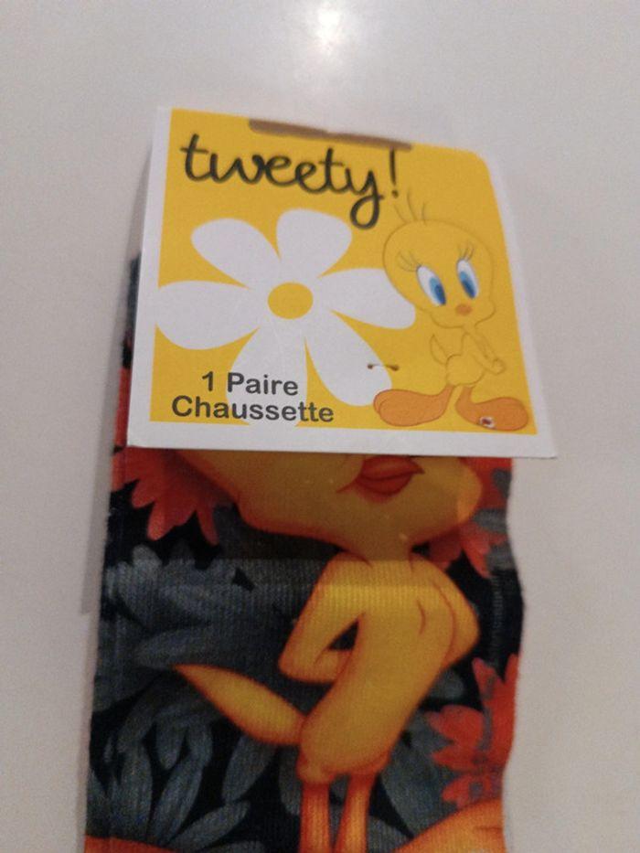 Chaussette sock 36 41 titi tweety Warner Looney Tunes toons fleur flower cartoon orange gris noir - photo numéro 5