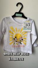 9mois T-shirt manches longues bébé blanc Mickey Minnie soleil Disney Disneyland neuf étiquette