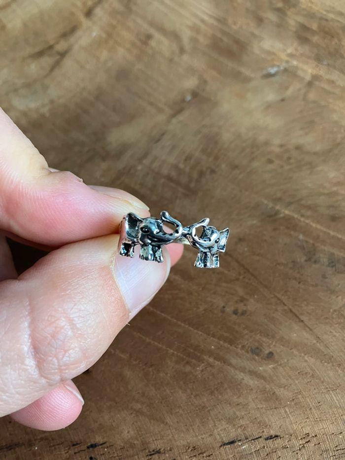 SOLDE -25% Bague en métal argenté double éléphants - photo numéro 1