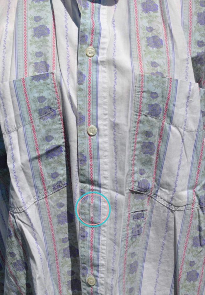 Chemise vintage authentique avec des rayures et des imprimés floraux à manches longues avec boutons - photo numéro 7