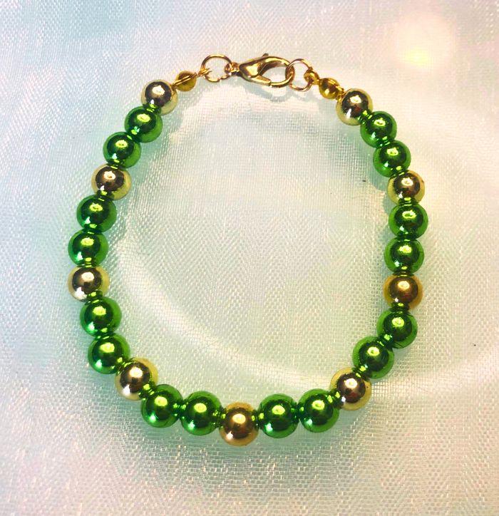 Lot de 3 bracelets avec perles 6mm – Vert Doré, Vert Argenté, Vert Rouge Doré - photo numéro 3