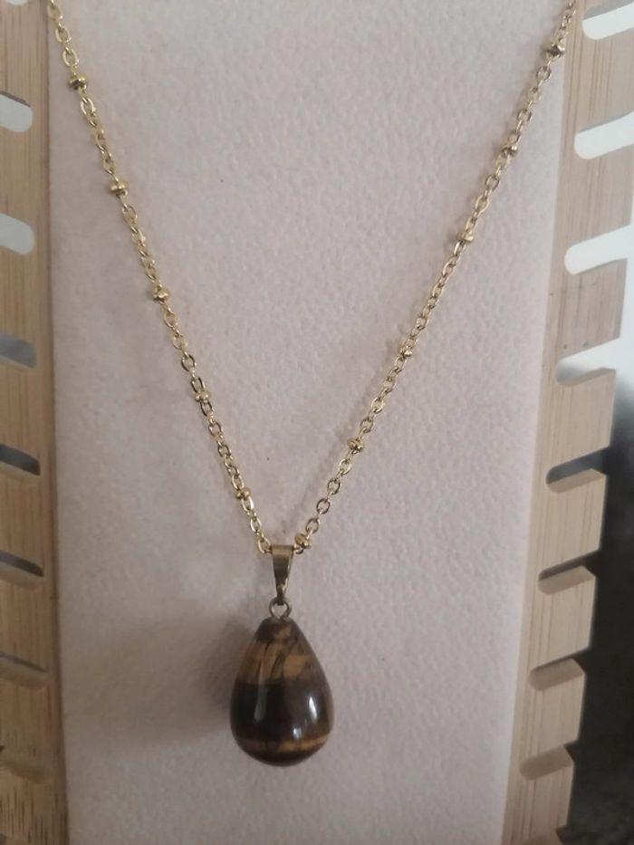 collier en acier inoxydable pendentif œil de tigre - photo numéro 3