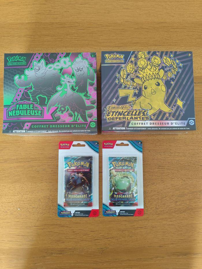 Lot items cartes Pokémon ETB Étincelles déferlantes Pikachu Fable Nebuleuse boosters - photo numéro 1