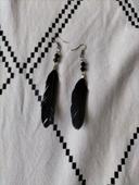 Boucles d'oreilles plumes noires 10cm de haut environ