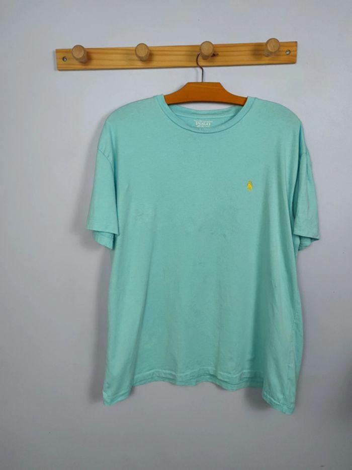 T-shirt Ralph Lauren Bleu Clair Logo Brodé Jaune Taille M Homme - photo numéro 1