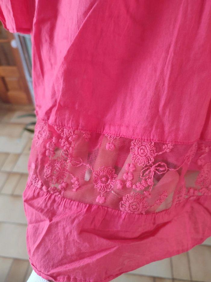 Tunique t-shirt long rose dentelle fleurie fuschia 44 - photo numéro 4