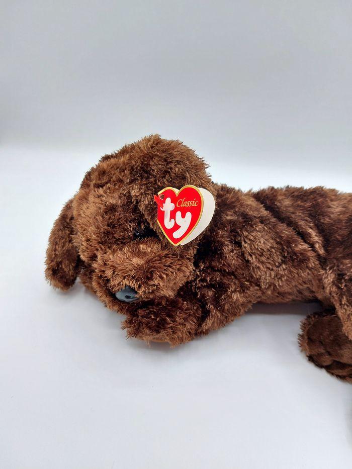 Peluche doudou chien NUZZLE TY Silk 2001 marron chocolat environ 32 cm - photo numéro 2