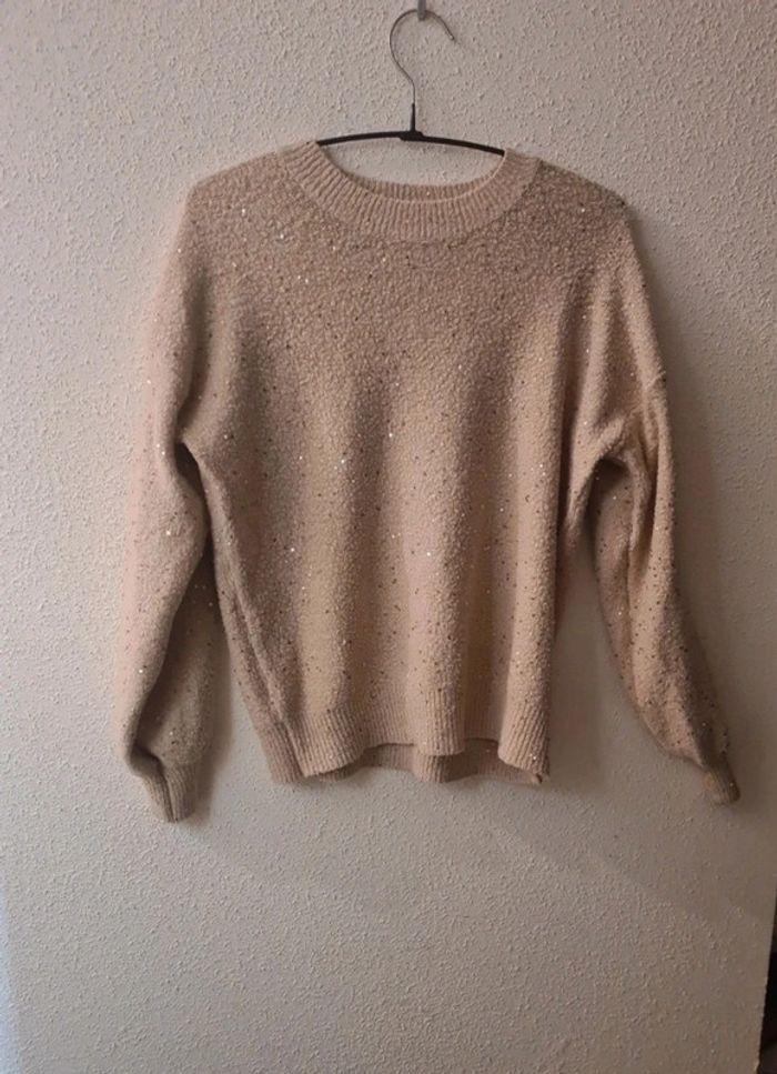 Joli petit pull beige à strass - photo numéro 1