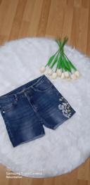 💟 Short bleu foncé brodé Vintage