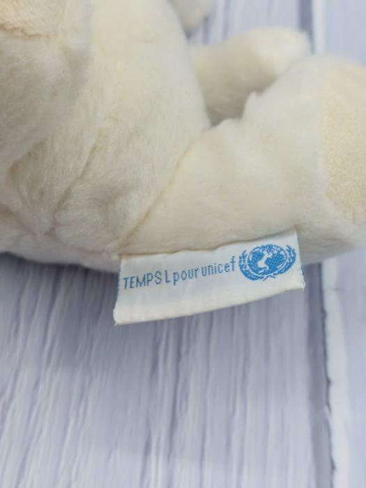 Peluche doudou ours blanc écharpe bleue TEMPS L POUR UNICEF 15 cm assis - photo numéro 3