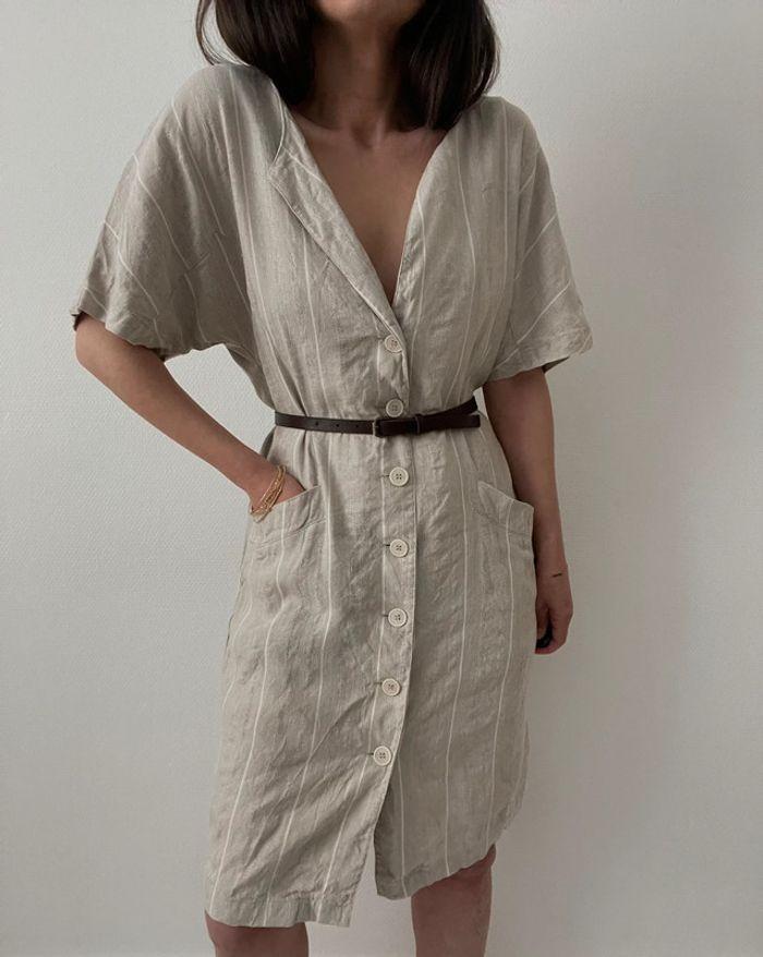 Robe mi longue beige effet rayure - photo numéro 11