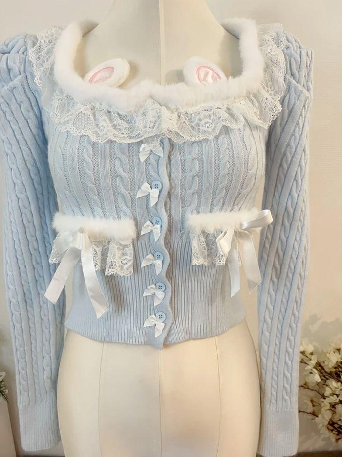 Pull en maille Blue Lolita Cute Kawaii Bunny Cosplay Babyblue - photo numéro 3