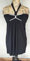 Robe de soirée, courte, noir/ strass argent, T2