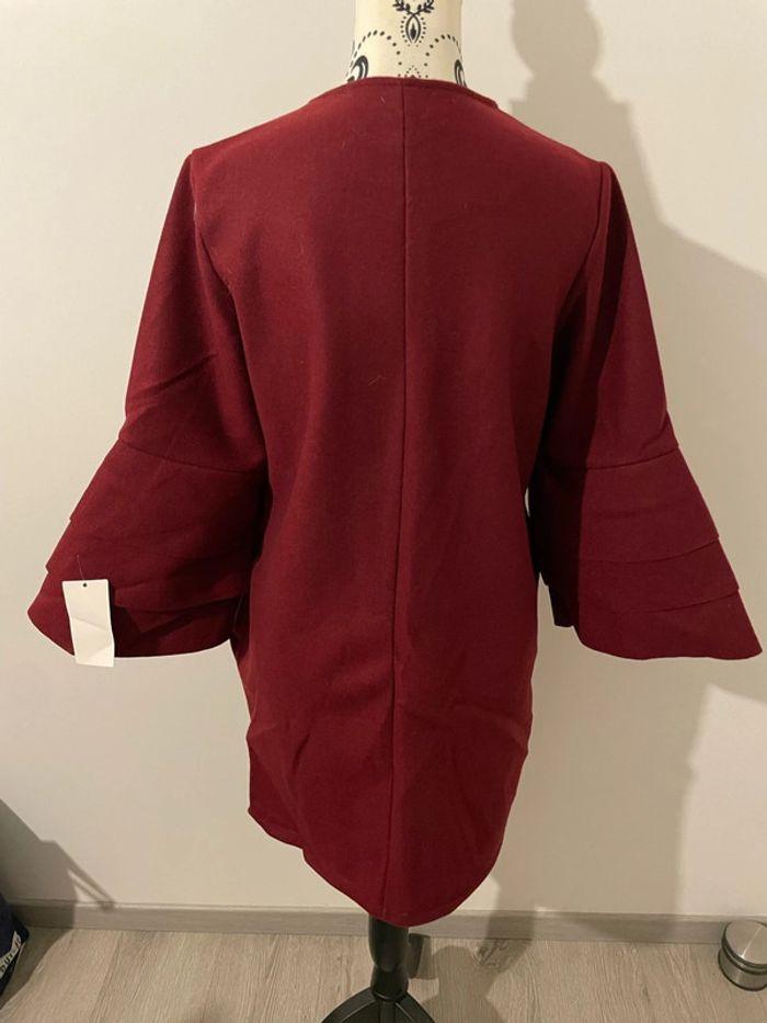 Manteau bordeaux col rond manches trompette neuf fashion taille XL - photo numéro 4