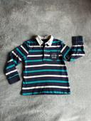 Polo manches longues bleu à rayures turquoise marine et blanc Orchestra 4 ans