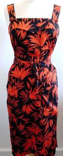 Robe style Pin up, motifs tropicaux oranges et noirs