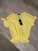 Blouse manche courte jaune col V volant manche et bas brodé doré épaule neuf fashion taille S/M