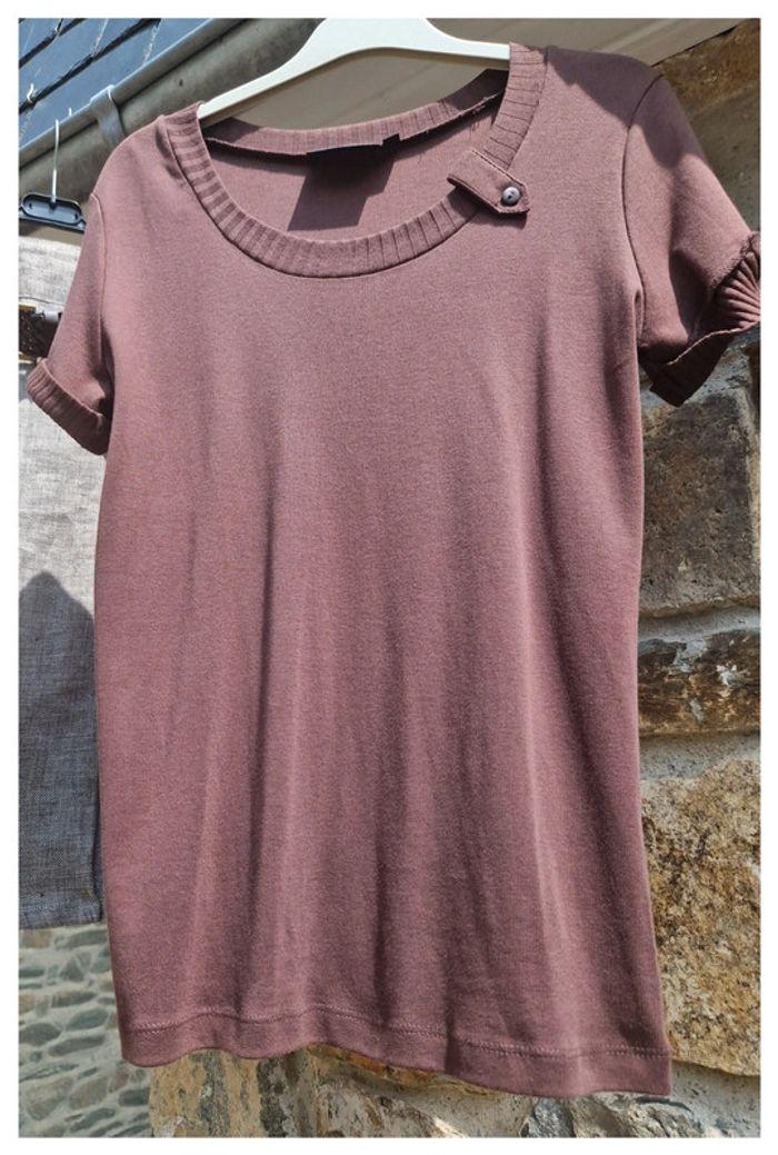 Ensemble jupe boule beige et marron et tee-shirt marron, marque Kiabi , taille 40. - photo numéro 2